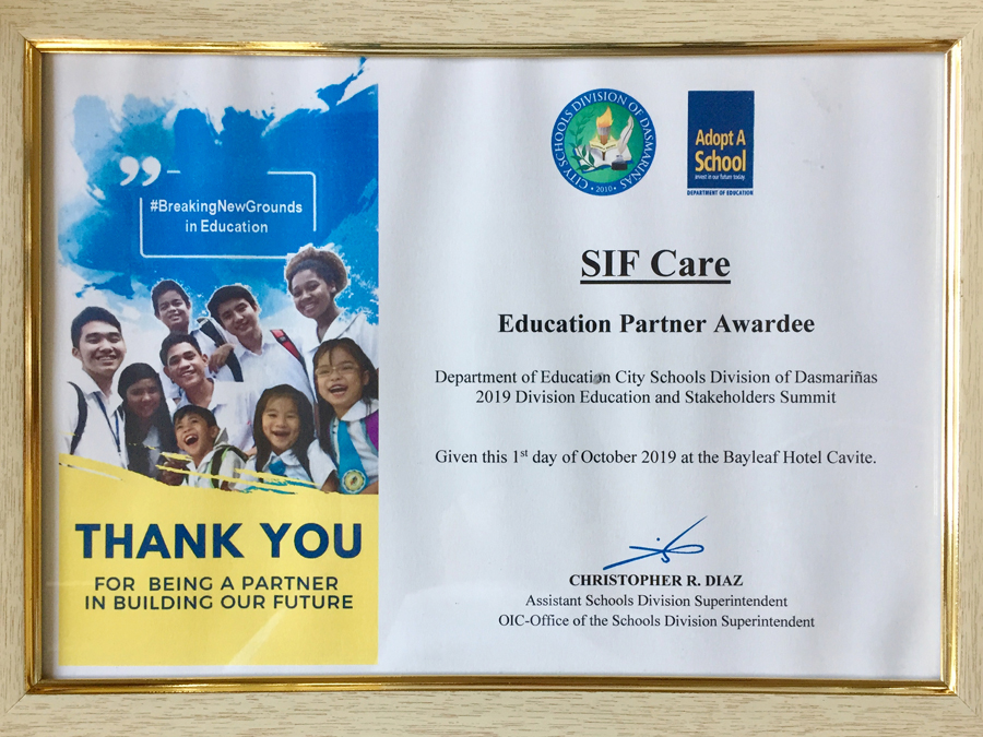 sifcare-cavite-education-partner-award-department-of-education-certificate